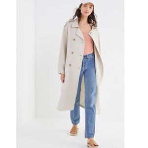 Avec Les Filles Oversized Long Linen Trench Coat Cream Tan Women's XS